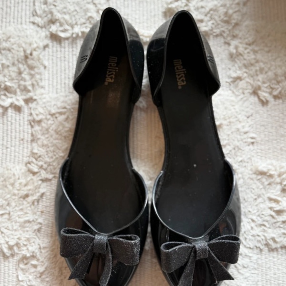 Melissa Black Flats with Bow Detail